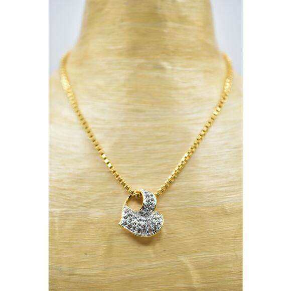 Nolan Miller Vintage Heart Necklace Gold Pave Rhinestone Crystal Signed 90s Bin6 - Picture 4 of 12